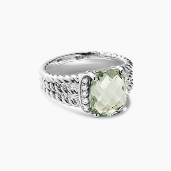 Authentic David Yurman Ring with diamonds and green stone. Size 5 - Picture 4 of 8